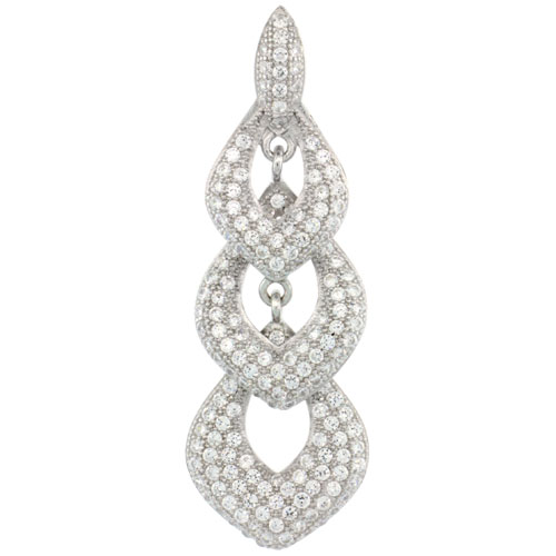 Sterling Silver Micro Pave Three Drop Open Marquise Shape Dangling Pendant w/ White Stones
