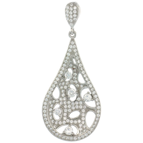 Sterling Silver Micro Pave Bubbly Pear Shape Pendant w/ White Stones