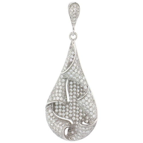 Sterling Silver Micro Pave Pear Shell Shape Pendant w/ White Stones