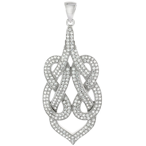 Sterling Silver Double Infinity Micro Pave CZ Pendant, 1 15/16 inch long