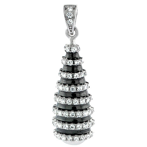 Sterling Silver Pear Shape Graduated Stripes Micro Pave CZ Pendant, 1 1/8 inch long