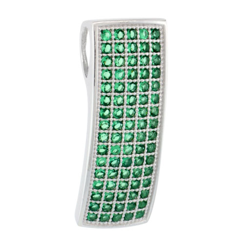 Sterling Silver Micro Pave Rectangular Shape Pendant w/ Green Stones