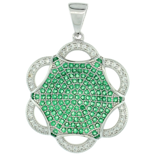 Sterling Silver Micro Pave Spider Web Pendant w/ Green and White Stones