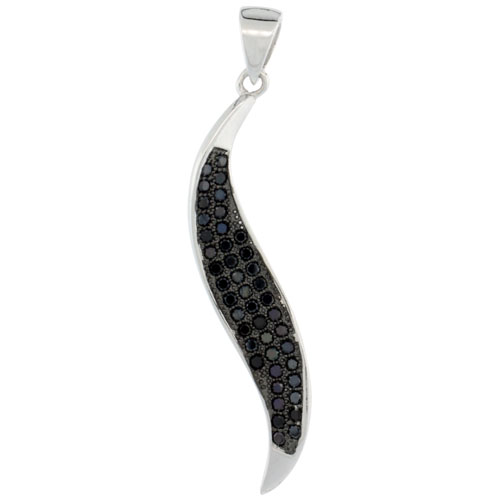 Sterling Silver Micro Pave Twisted Pendant w/ Black Stones
