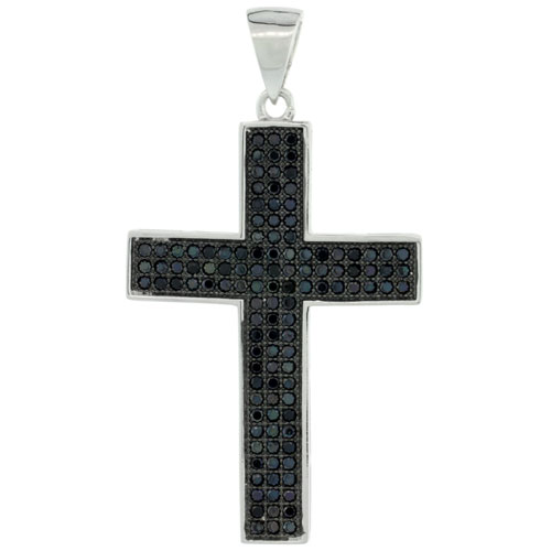 Sterling Silver Micro Pave Cross Pendant w/ Black Stones