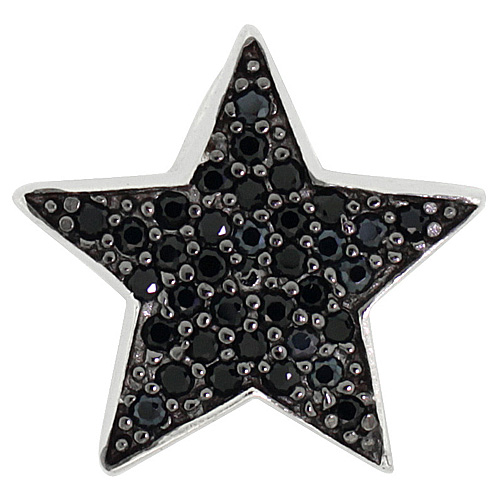 Sterling Silver Star Micro Pave CZ Pendant Black Rhodium Finish, 9 /16 inch long