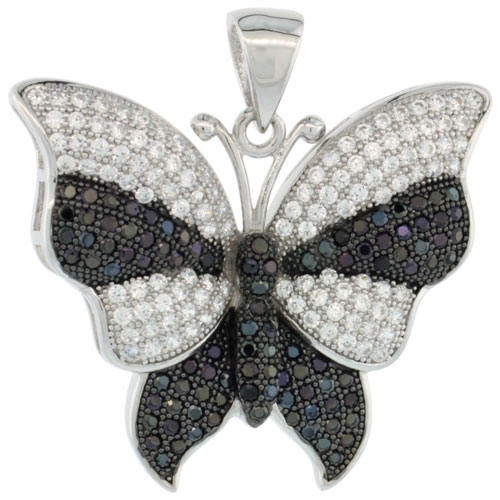 Sterling Silver Micro Pave Butterfly Pendant w/ Black & White Stones