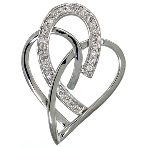 14k White Gold 18 in. Thin Chain & Interlacing Heart Cut Outs Diamond Pendant w/ 0.24 Carat Brilliant Cut ( H-I Color; VS2-SI1 Clarity ) Diamonds