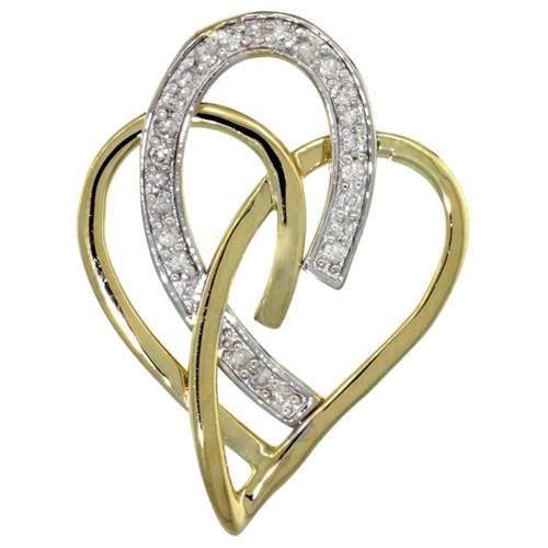 14k Gold 18 in. Thin Chain & Interlacing Heart Cut Outs Diamond Pendant w/ 0.24 Carat Brilliant Cut ( H-I Color; VS2-SI1 Clarity ) Diamonds
