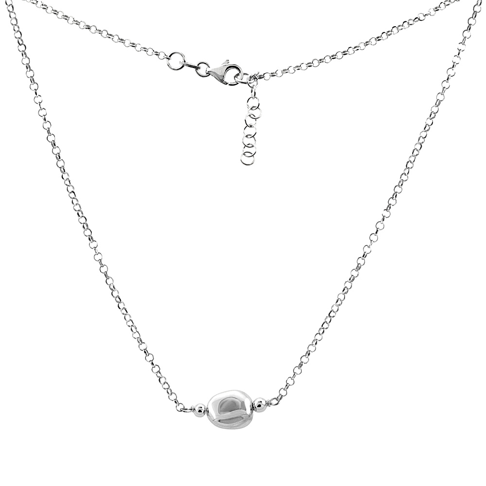 Sterling Silver Single Flat Mirror Bead Necklace, 16 inch long + 1 inch extension
