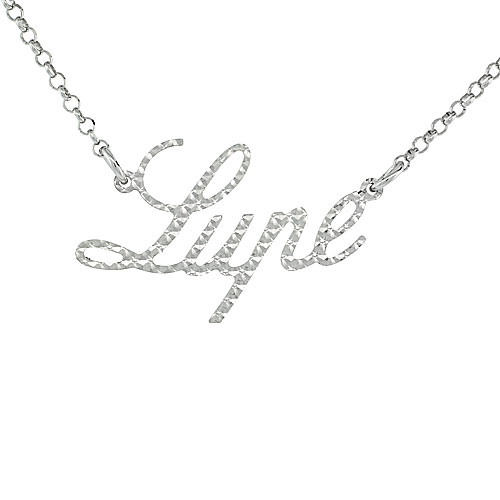 Sterling Silver LUPE Name Necklace Diamond Cut Finish Italy, 16 inch + 2 inch extention