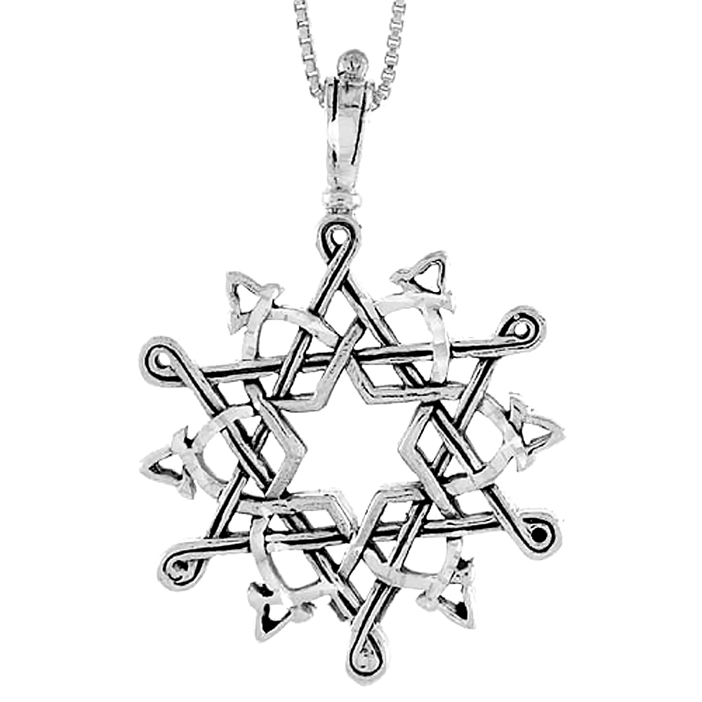Sterling Silver Celtic Star of David Pendant, 2 1/8 inch tall