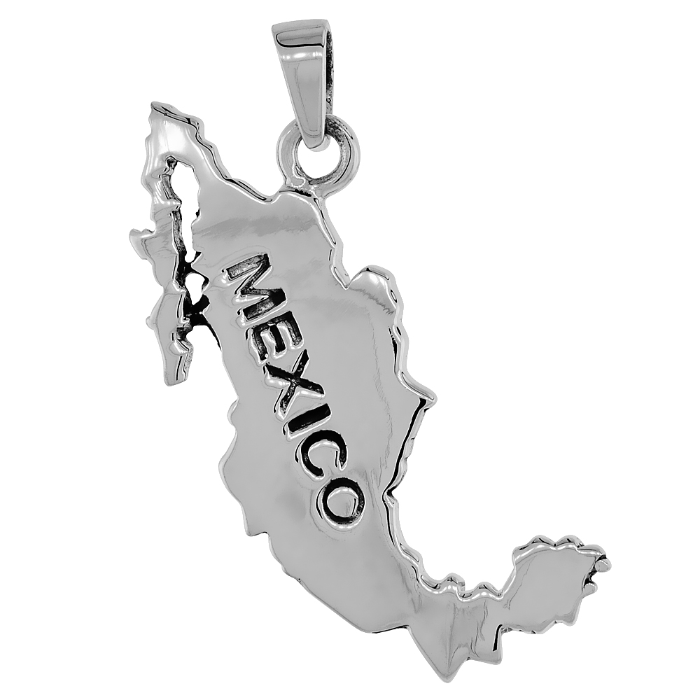Sterling Silver Mexico Map Pendant, 1 1/8 inch tall 