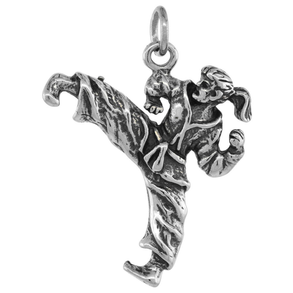 Sterling Silver Martial Arts Karate Pendant, 1 1/16 inch tall