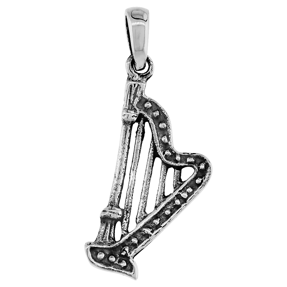 Sterling Silver Harp Pendant, 7/8 inch tall