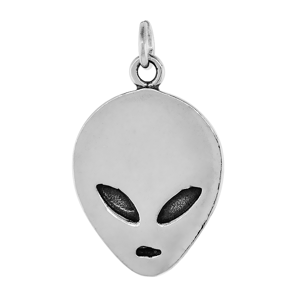 Sterling Silver Alien Face Pendant, 7/8 inch tall