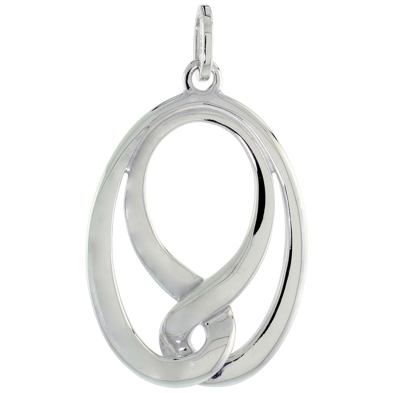 Sterling Silver High Polished Oval Knot Pendant, 1 1/16 inch wide