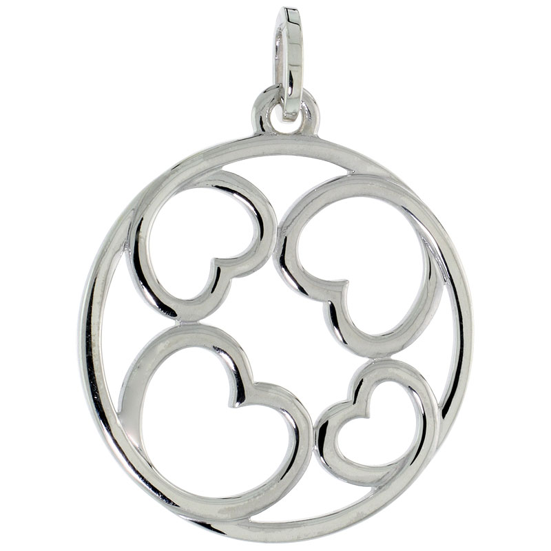 Sterling Silver Hearts Pendant, 1 inch wide
