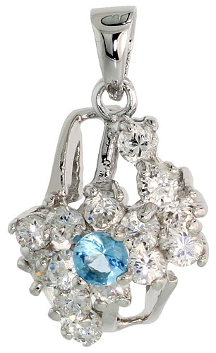 Sterling Silver Blue Sapphire Cubic Zirconia Cocktail Pendant Rhodium finish, 1/2 inch long