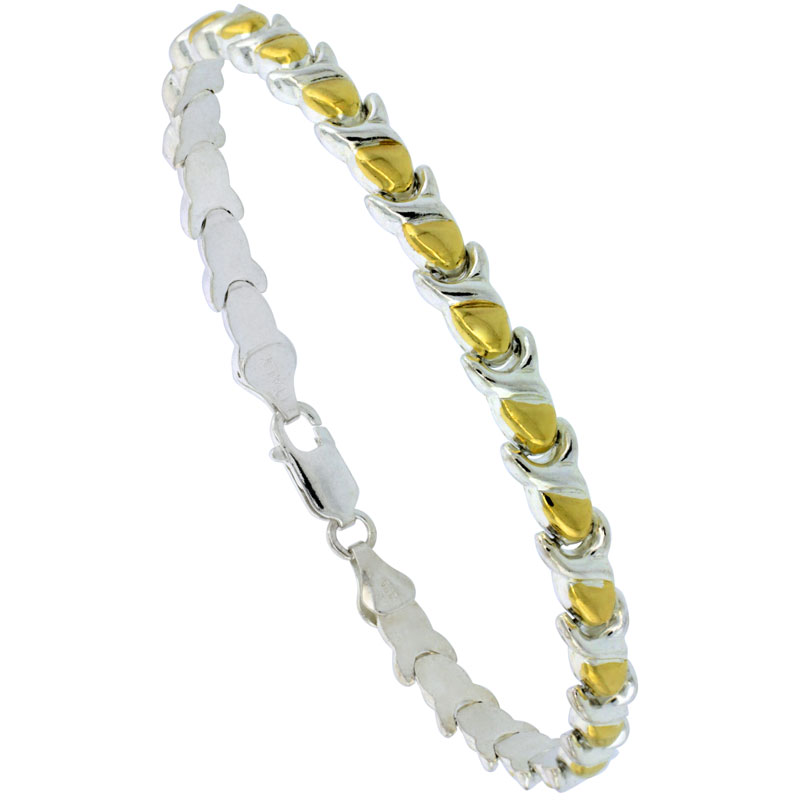 Sterling Silver U-shaped Link Bracelet w/ Gold Finish (Available in 7 in. & 8 in.), 1/4 in. (6 mm) wide