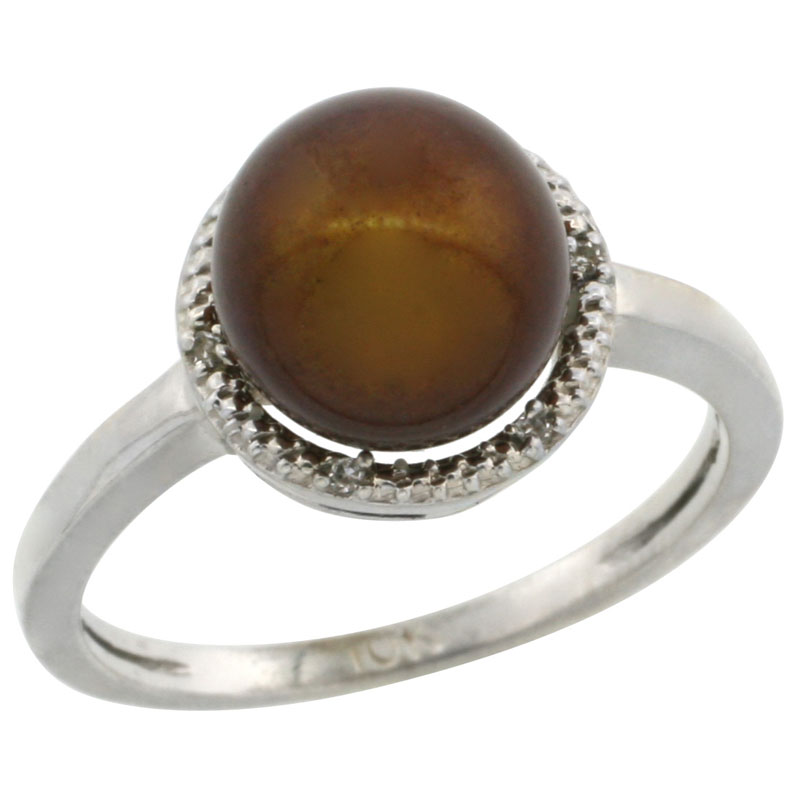 10k White Gold Halo Engagement 8.5 mm Brown Pearl Ring w/ 0.022 Carat Brilliant Cut Diamonds, 7/16 in. (11mm) wide