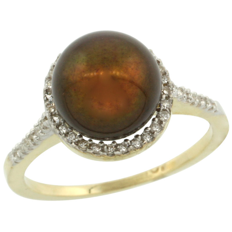 10k Gold Halo Engagement 8.5 mm Brown Pearl Ring w/ 0.146 Carat Brilliant Cut Diamonds, 7/16 in. (11mm) wide