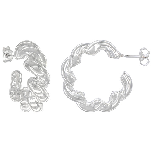 Sterling Silver San Marco Hoop Earrings Italian, 1 1/16 inch in diameter
