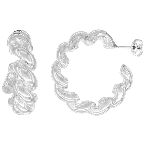 Sterling Silver San Marco Hoop Earrings Italian, 1 3/16 inch in diameter