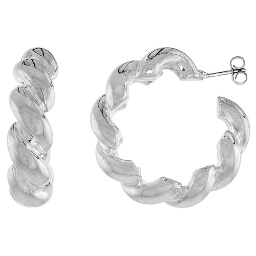 Sterling Silver San Marco Hoop Earrings Italian, 1 3/8 inch in diameter
