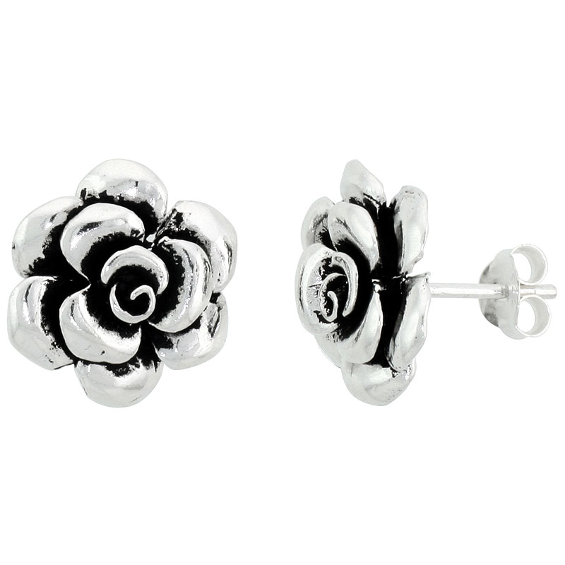 Sterling Silver Begonia Flower Earrings, 9/16 inch wide