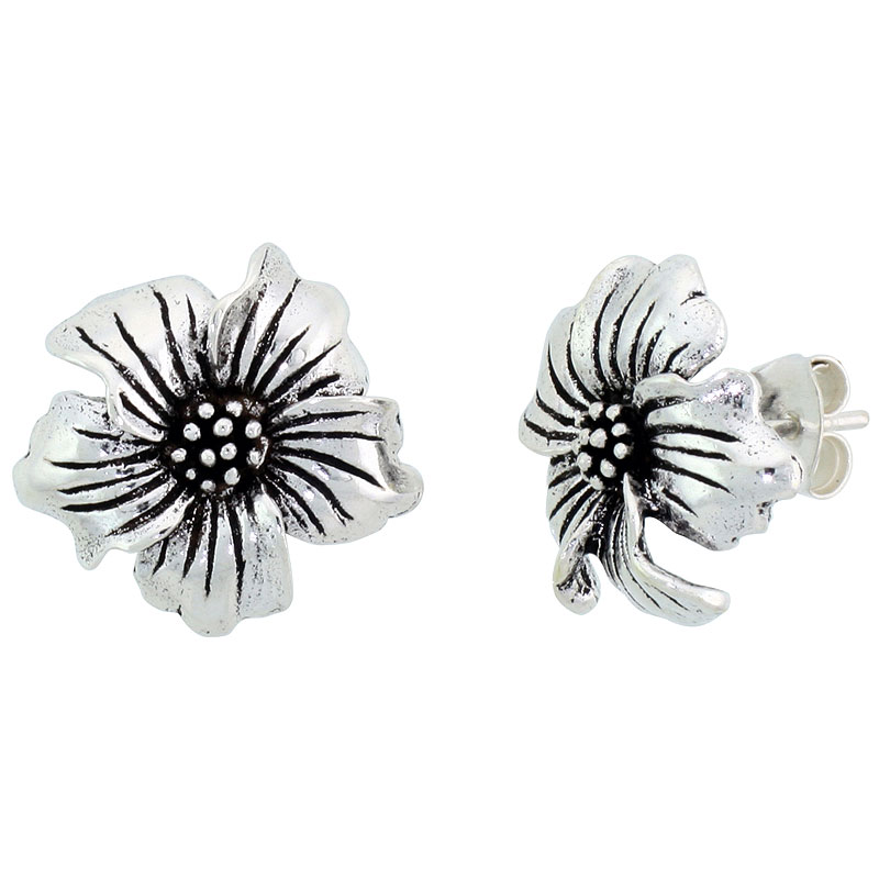 Sterling Silver Wildflower Earrings, 5/8 inch wide