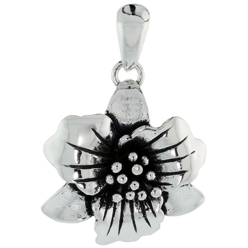 Sterling Silver Trillium Flower Pendant, 1 3/16 inch wide