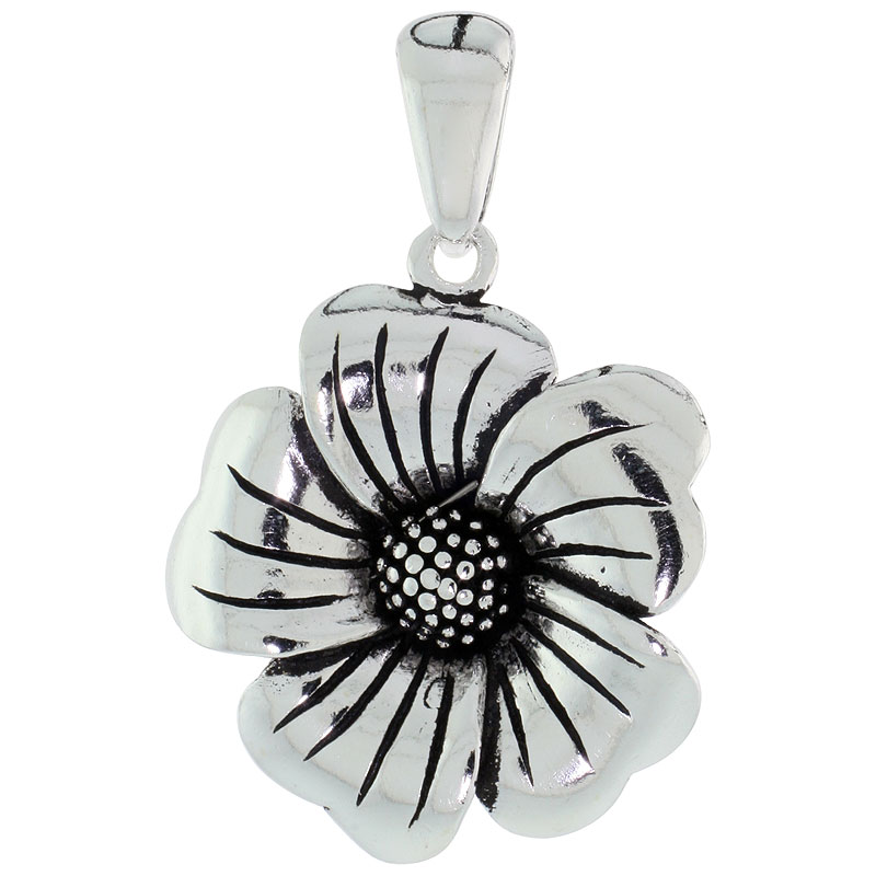 Sterling Silver Forget-Me-Not Flower Pendant, 1 1/16 inch wide