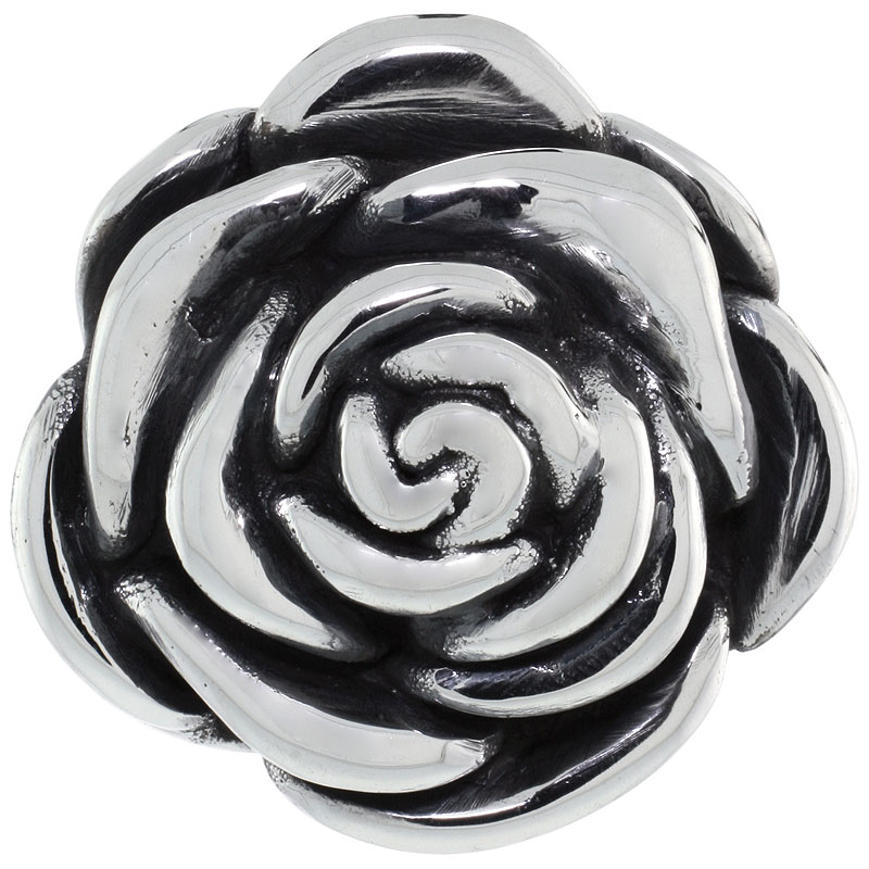 Sterling Silver Camellia Rose Slide Pendant, 1 1/2 inch wide