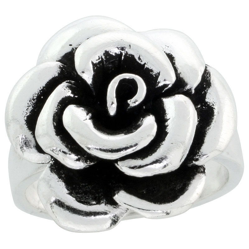 Sterling Silver Begonia Flower Ring, 3/4 inch wide, sizes 6 - 10