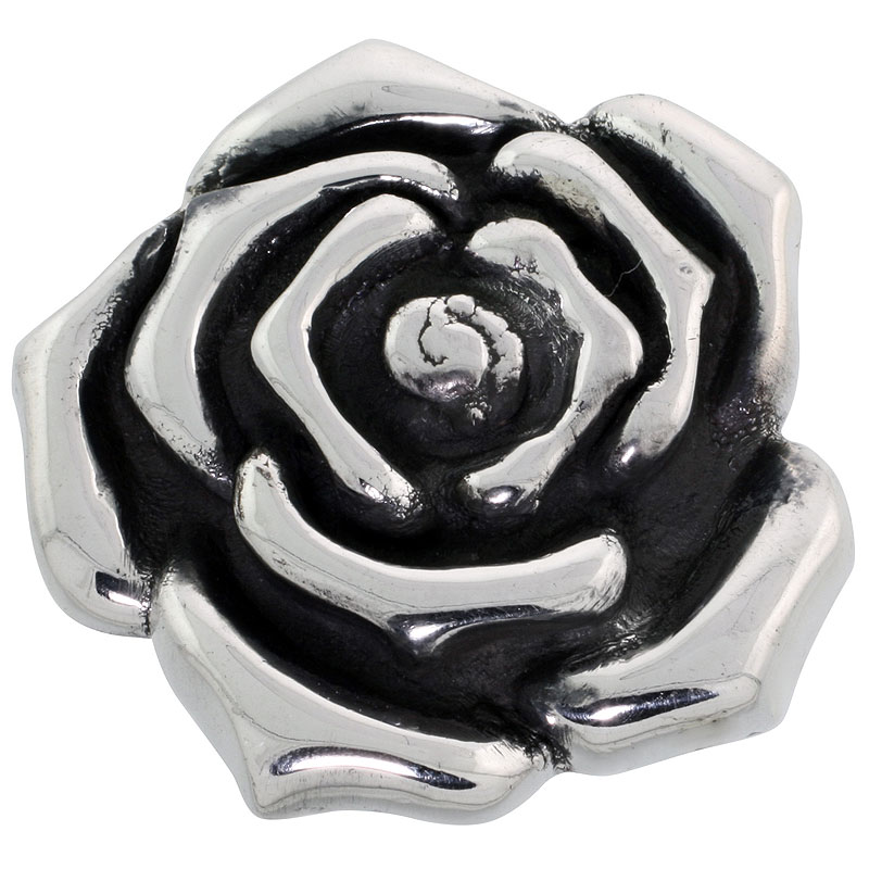 Sterling Silver Rose Ring, 9/16 inch wide, sizes 6 - 10