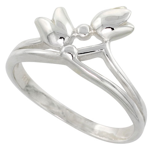 Sterling Silver Small Tulips Ring Flawless finish 1/2 inch wide, sizes 6 to 10