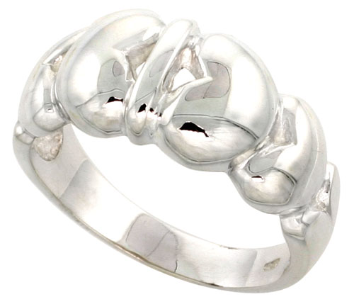 Sterling Silver Hearts Band Flawless finish 3/8 inch wide, sizes 6 to 10