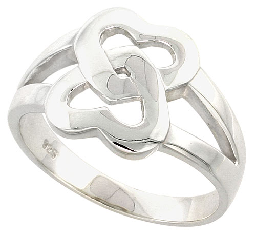 Sterling Silver Interlocking Hearts Ring Flawless finish 1/2 inch wide, sizes 6 to 10