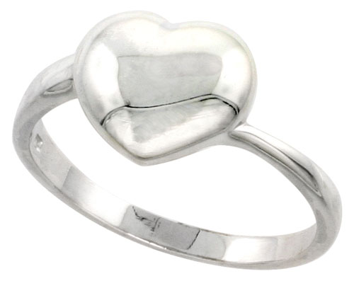 Sterling Silver Domed Heart Ring Flawless finish 1/2 inch wide, sizes 6 to 10