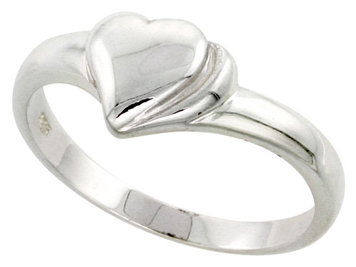 Sterling Silver Domed Heart Ring Flawless finish 3/8 inch wide, sizes 6 to 10