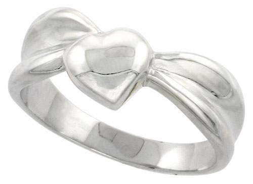 Sterling Silver Domed Heart Ring Flawless finish 5/16 inch wide, sizes 6 to 10