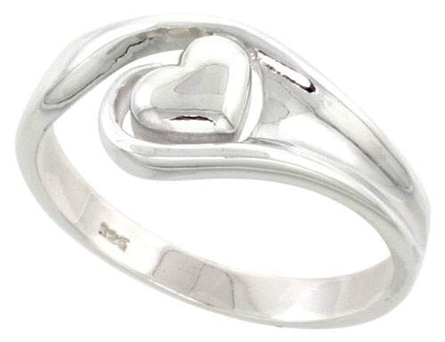 Sterling Silver Heart Ring Flawless finish 5/16 inch wide, sizes 6 to 10