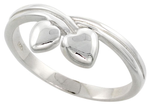 Sterling Silver 3-Heart Ring Flawless finish 3/8 inch wide, sizes 6 to 10