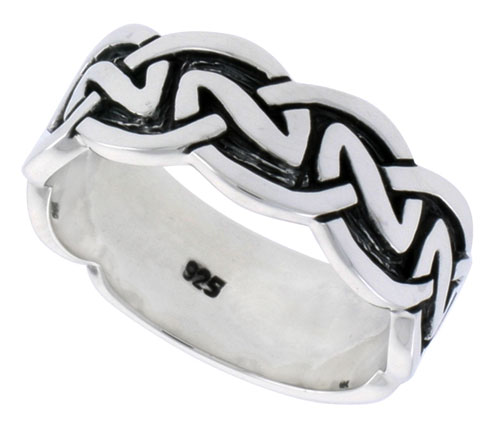 Gents Sterling Silver Celtic Knot Wedding Ring Flawless Finish 1/4 inch wide, sizes 9 to 14