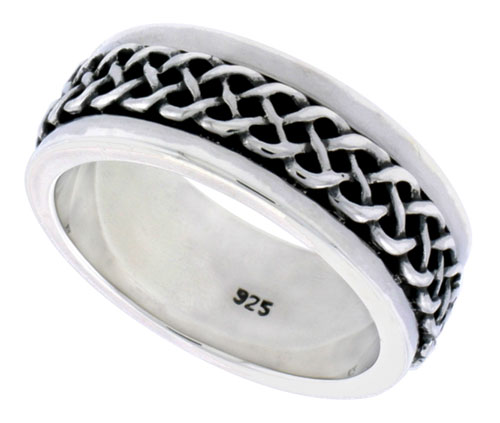 Gents Sterling Silver Celtic Braid Wedding Ring Flawless finish 3/8 inch wide, sizes 9 to 14