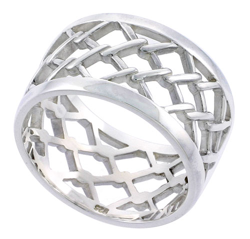 Sterling Silver Chain Link Ring Wedding Band for Him and Her Flawless finish 1/2 inch wide, sizes 6 to 14