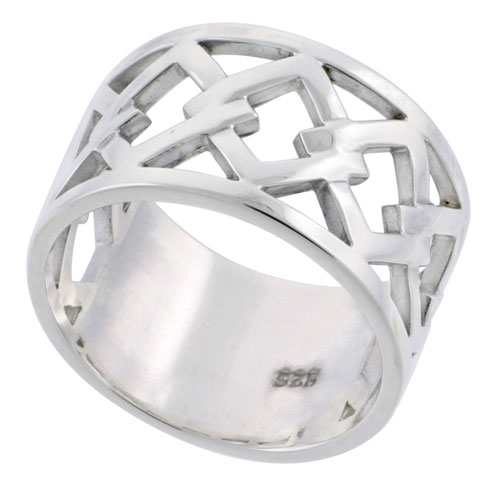 Sterling Silver Square Link Chain Ring Wedding Band for Him and Her Flawless finish 1/2 inch wide, sizes 6 to 14