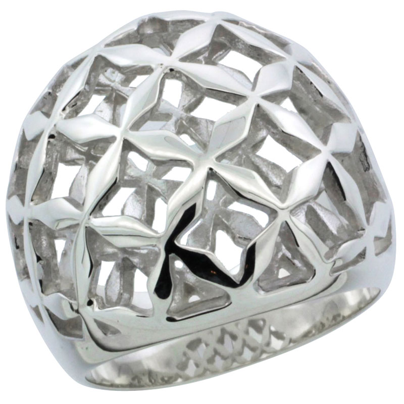 Ladies Sterling Silver Large Lattice Design Gallery Ring 13/16 inch wide, sizes 6 - 10