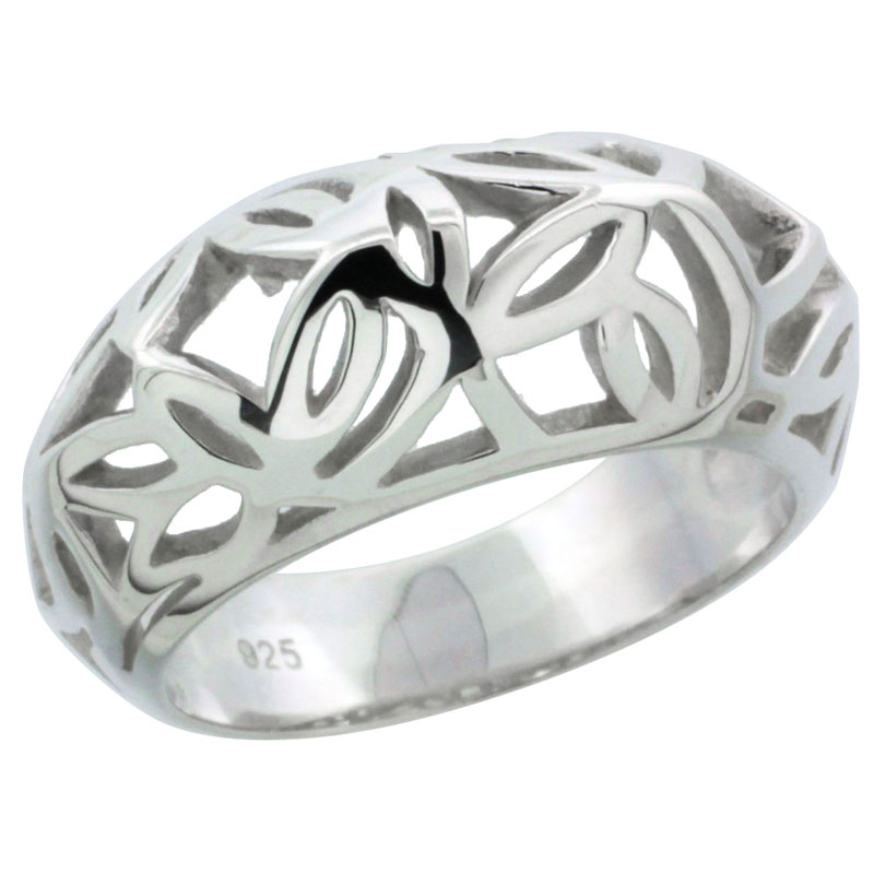 Ladies Sterling Silver Bamboo Leaves Ring 3/8 inch wide, sizes 6 - 10